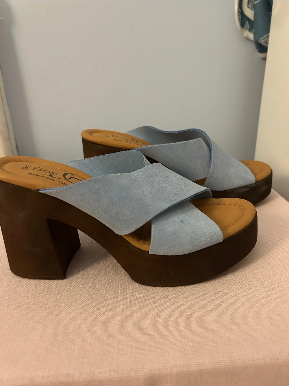 Bos. & Co. Women's Wilma Crisscross Platform Sandals Genuine Suede